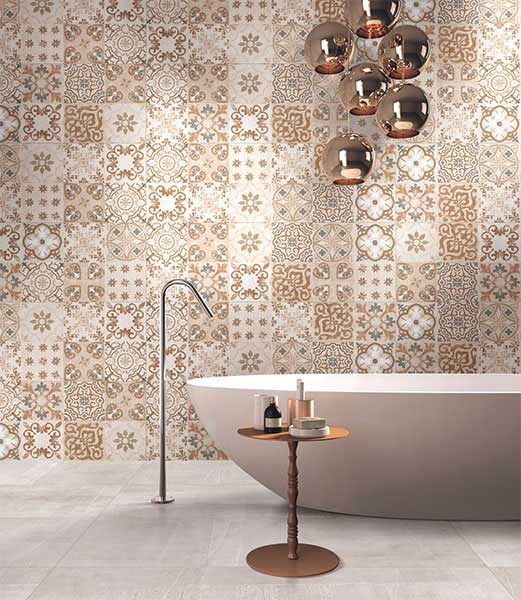 Printed tiles in bathroom