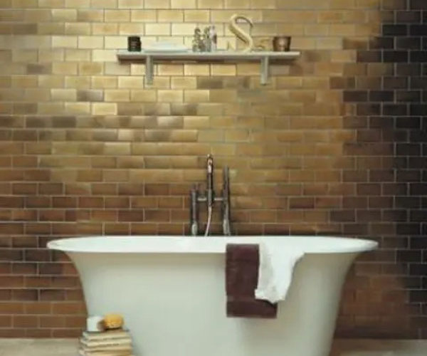 Metallic tiles in bathroom